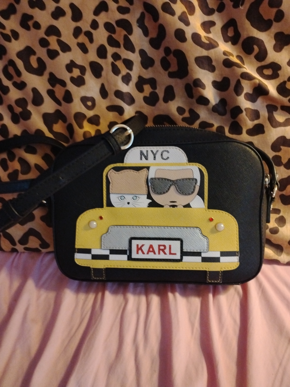 Karl Lagerfeld Black Crossbody Bag with Yellow Taxi Patch